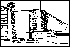 Illustration of a Boat Approaching a Lock